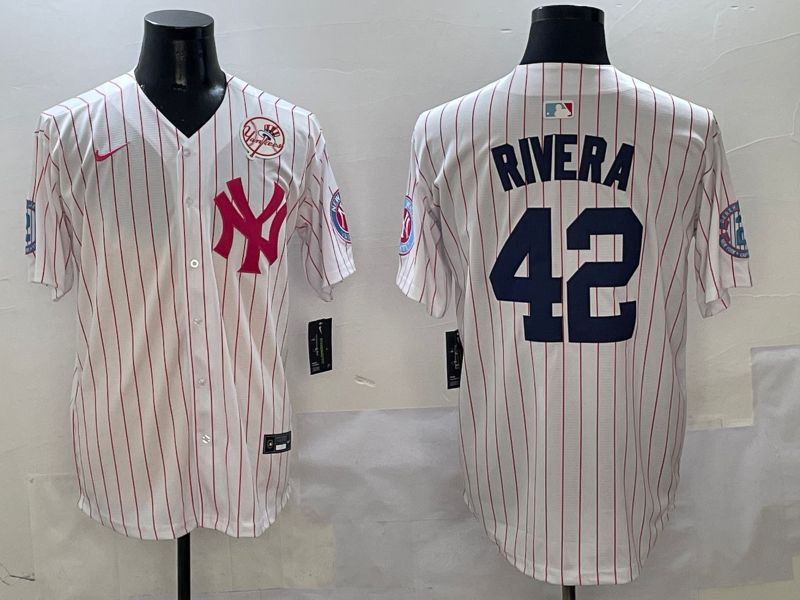 Men New York Yankees #42 Rivera White Stripe Jointly Name Nike 2025 MLB Jersey style 5